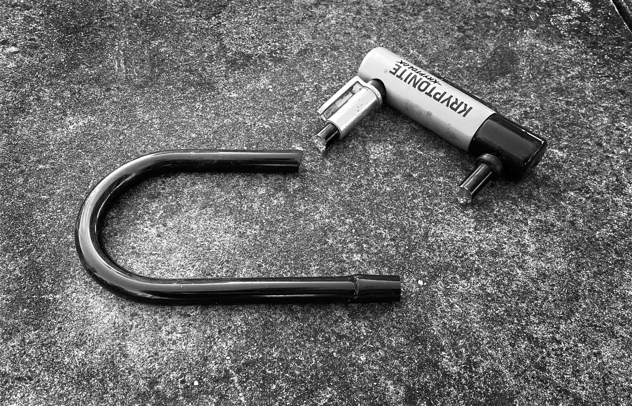 Broken bike lock cracked open